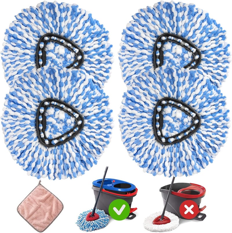 MXZONE Spin Mop Head Replacement - 4 Pack Microfiber, Blue for O-Ceda Spinning Mop, EasyWring RinseClean, 2 Tank System Bucket - Image 1